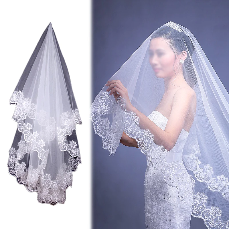 

Bridal Lace Wedding Veils with hair comb For Brides Appliqued Short Waist Length Bride Veil with Comb Soft Tulle Veils