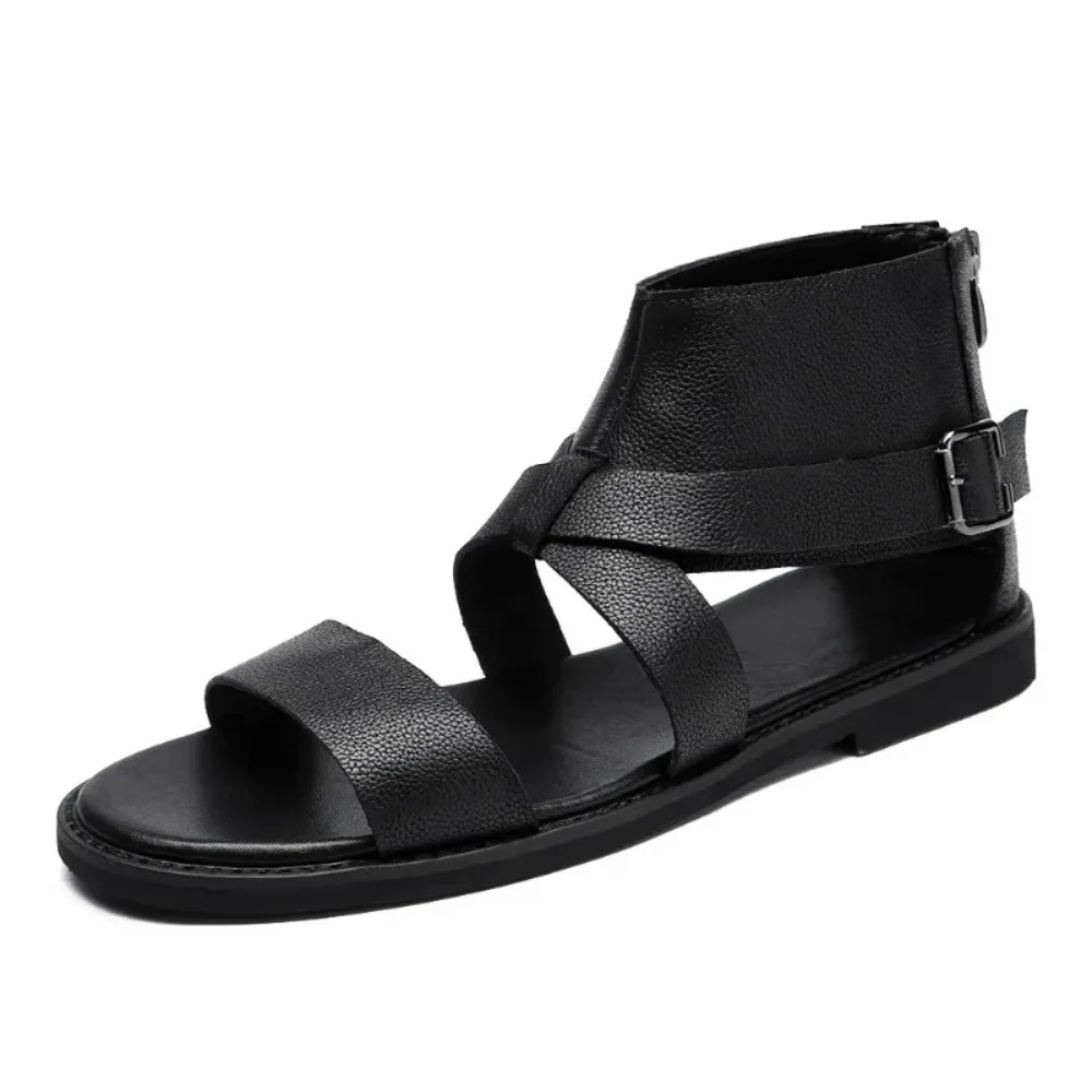 Black Men's Leather Outdoor Summer Sandals