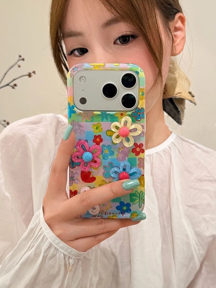 3D Colorful Flower Glitter Shockproof Phone Case - Enhanced Protective Back Cover