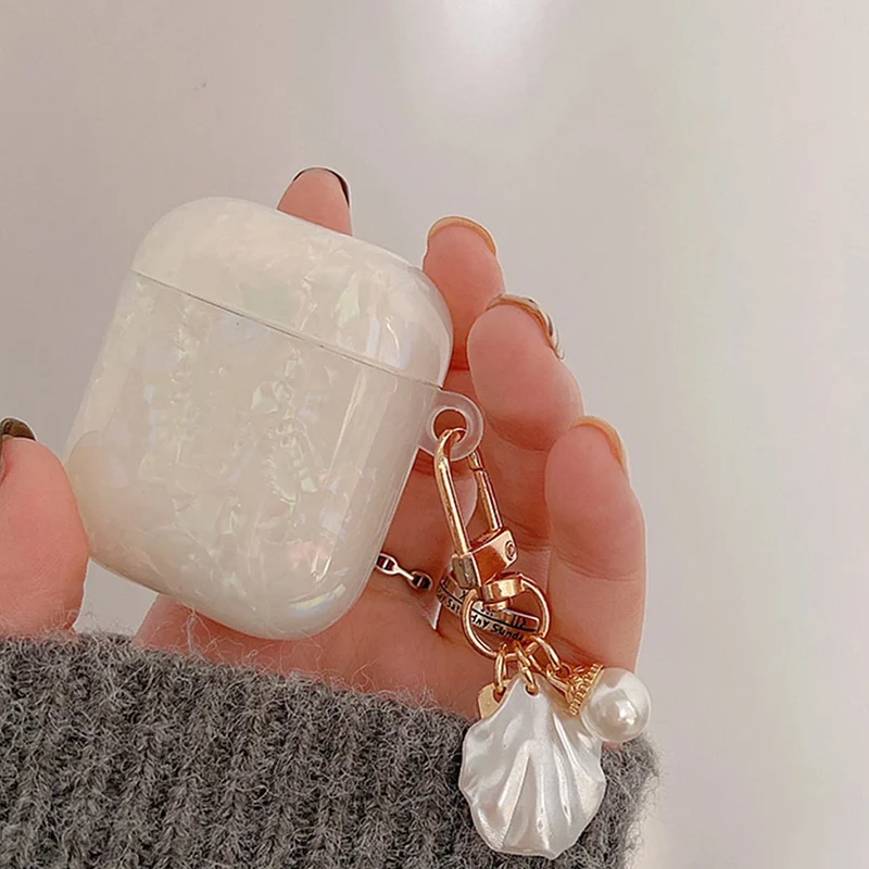Fashion Dreamy Pearl Shell Soft Case mit Schlüsselanhänger für AirPods 4 3 Pro 2 1 Drahtlose Kopfhörer Zubehör Kopfhörer Box Cover