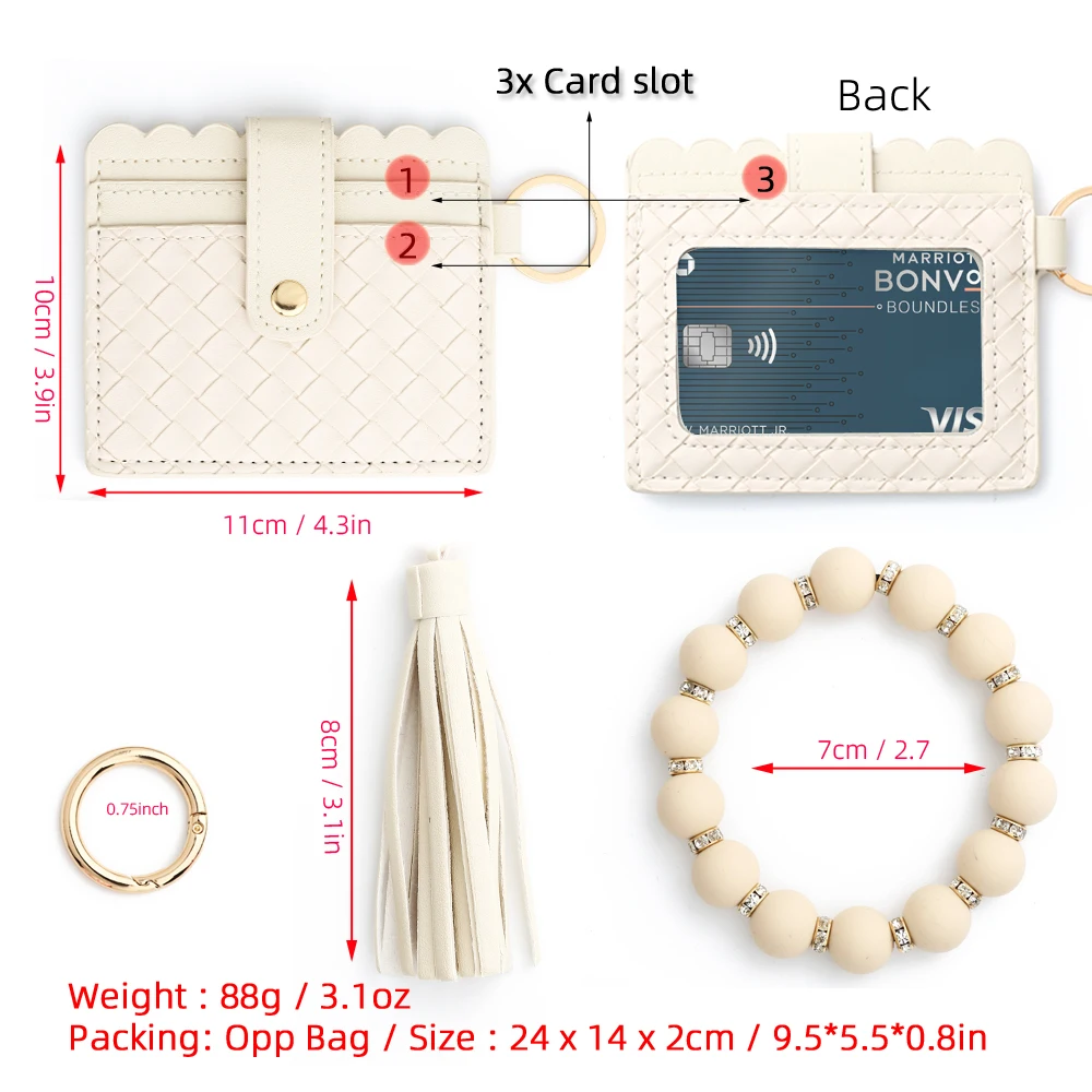 2024 New PU Card Holder Silicone Beaded Bracelet Keychain Card Holder Women's Wallet   Leather Woven Card Bag Zero Wallet 6