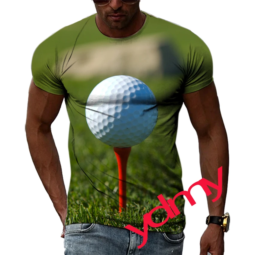 

Tide Fashion Summe Golf Ball Picture Men's T-shirt Casual Print Tees Hip Hop Personality Round Neck Short Sleev Quick-Dry Tops