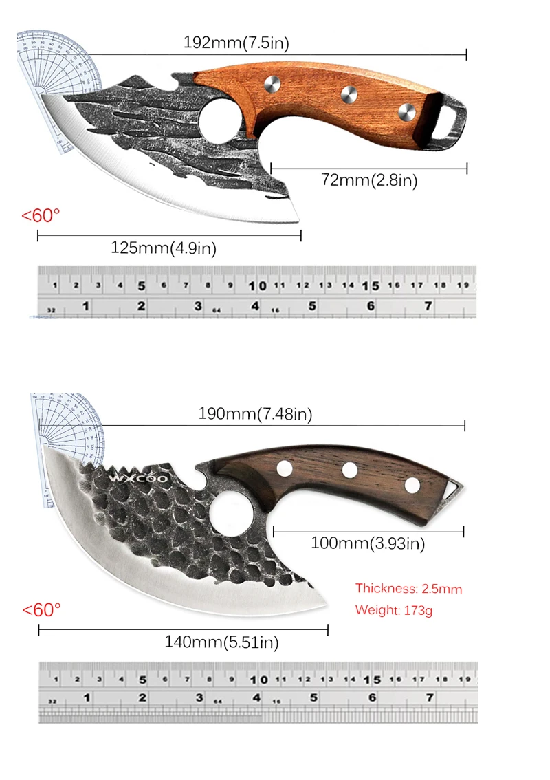 WXCOO Hand Forged Hammered Chef's Knife Stainless Steel Kitchen Knives Meat Cleaver Splitting Slicing Knife Fruit Paring