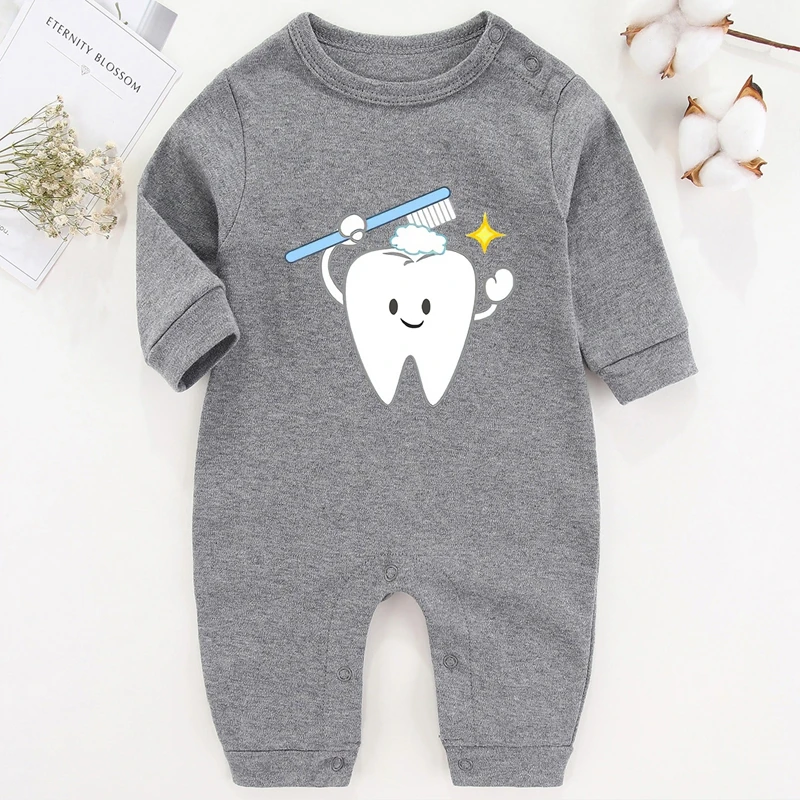 My First Tooth Baby Girl Winter Clothes Cotton Newborn Baby Boy Costume Long Sleeve Romper for Babies Infant Outfits bulk baby bodysuits	 Baby Rompers