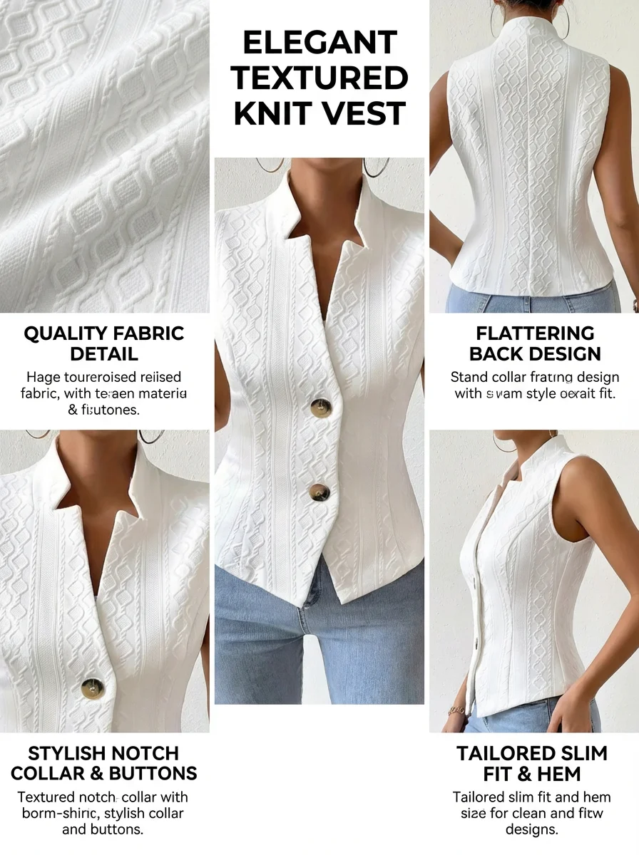 Women's Elegant V-Neck Sleeveless Blazer Vest – Slim Fit Button-Down Waistcoat S363b24f0f81746a69130c53680ad9118w
