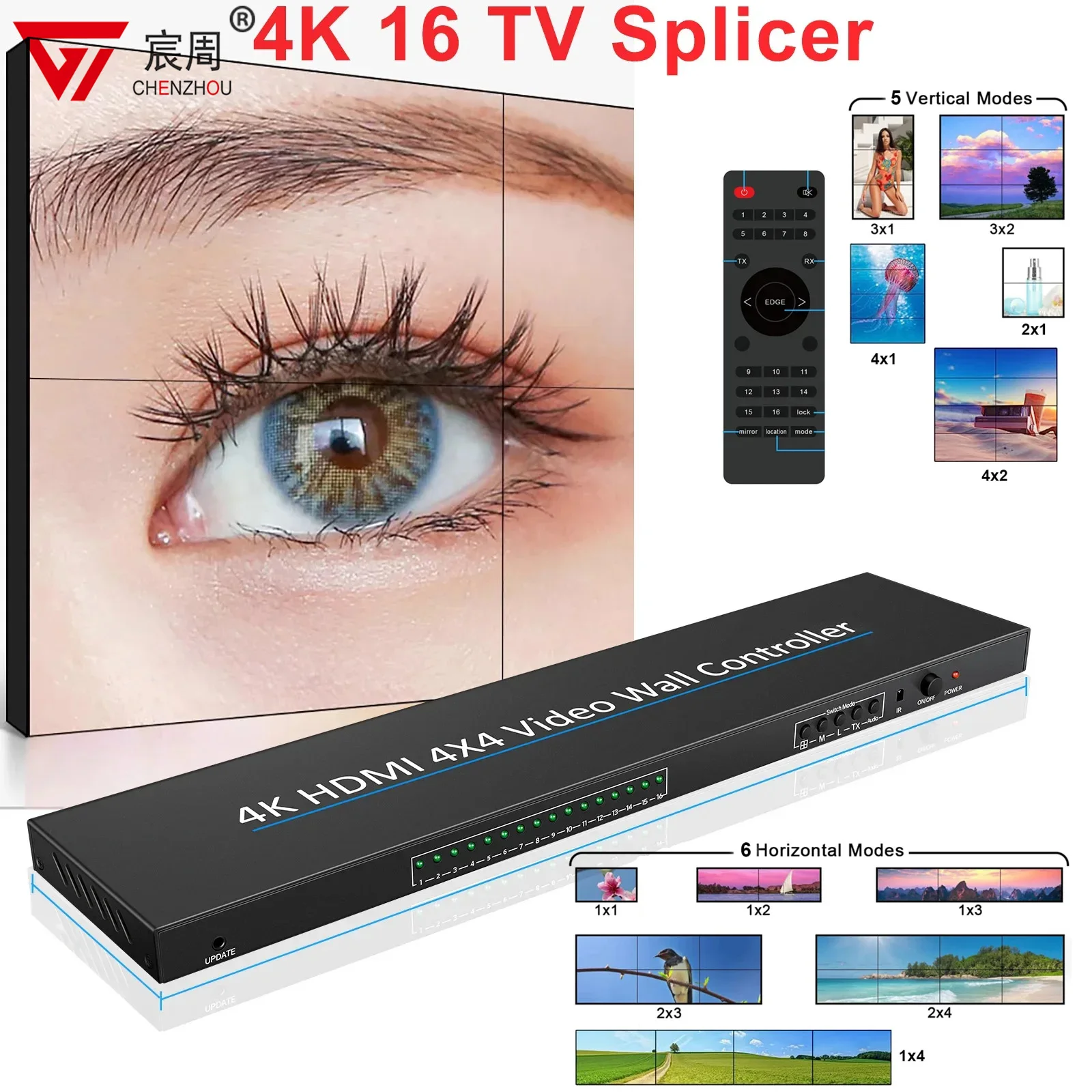 4K 4X4 Hdmi Video Wall Controller 2 3 4 6 8 9 10 14 15 16 Tv Wall Video Splicer 2X2 3X3 3X4 2X6 3X5 Hdmi Video Controller A Parete
