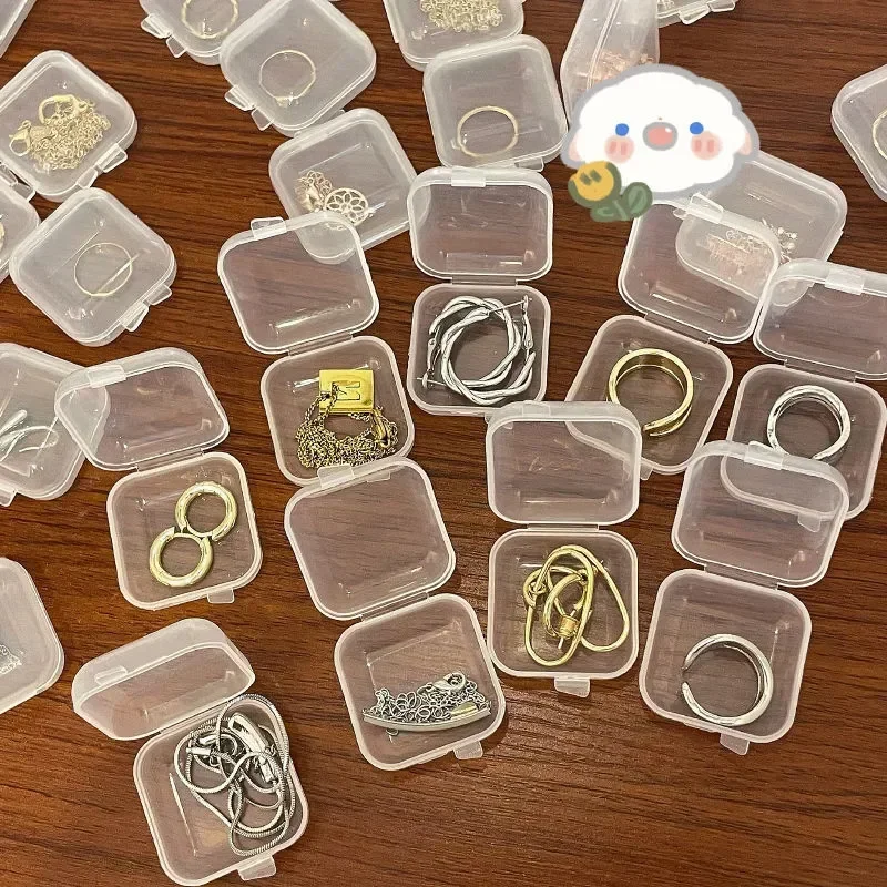 Mini Plastic Storage Box Square Transparent Flip Portable Pill Container Jewelry Holder Earrings Small Packaging Display Case 6