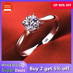 Luxury Pure 18K White Gold Color Tibetan Silver Ring Round Clear 5A Zircon Engagement Wedding Band Bridal Jewelry Gift for Women