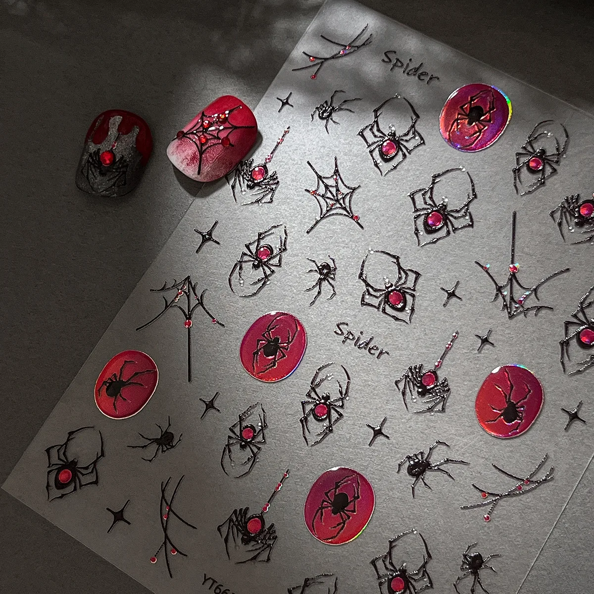 Silver Laser Jelly Halloween Spider Nail Stickers Retro Dark Style Decorative Stickers For Nails DIY Red Spider Manicure Decals