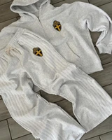 Zip Hoodie Sweatpants Suit Y2K Mens Clothes Two Piece Set Retro Gray Hip Hop Stripes Embroidered Sweatshirt Casual Pants Suit 1