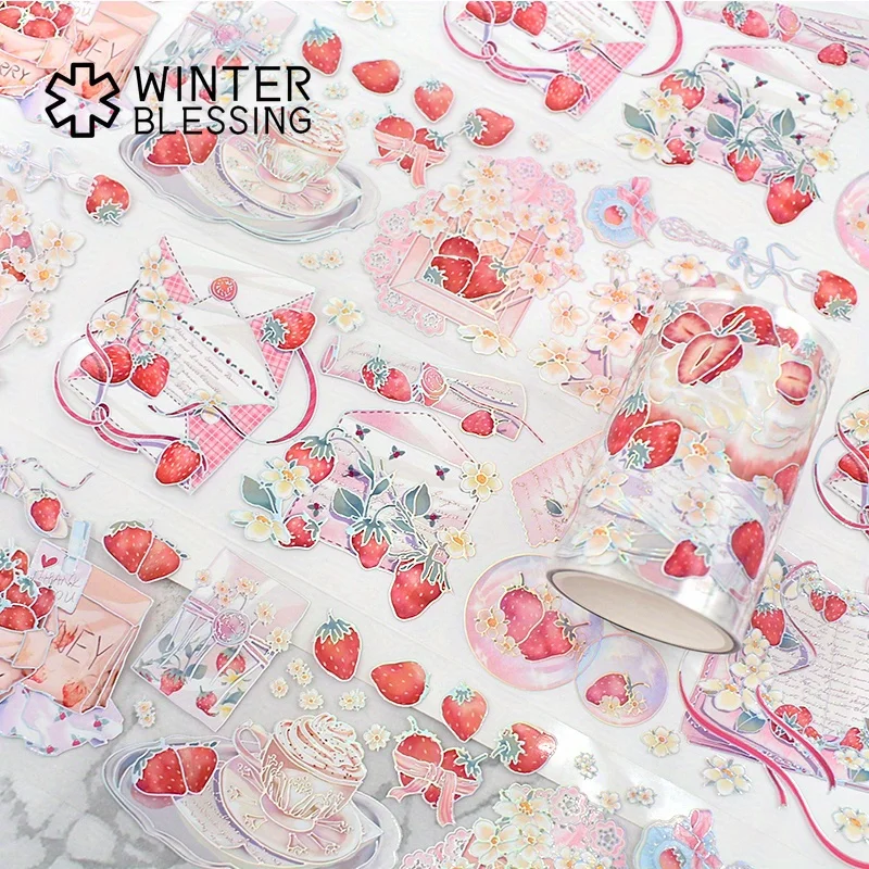 2m Laser Silvery PET Washi Tape Strawberry Transparent Roll Sticker Decorative Adhesive Tape For Scrapbooking Journal Stationery 4