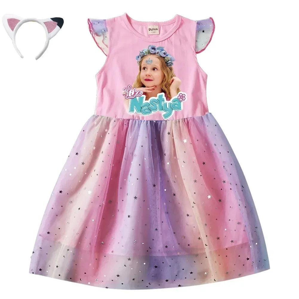 

Kids Lovely Like Nastya Show Dress Baby Girls Sleeveless Casual Dresses with Small Bag Children Wedding Party Princess Vestidos