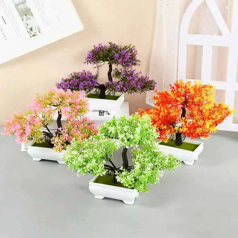 نباتات الصنوبر البلاستيكية الاصطناعية بونساي وعاء شجرة صغيرة نبات صناعي بوعاء زهرة حديقة ترتيب الحلي ديكور للطاولات المنزلية