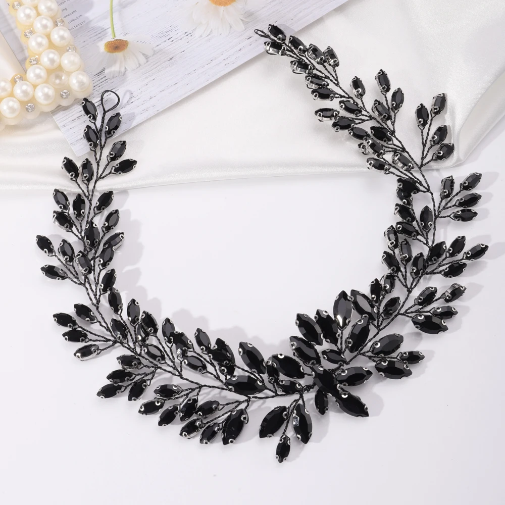 Bridal Hair Accessories Bridal Black Rhinestones Hair Vine Headband Wedding Black Beads Hair Jewelry Prom Party Halloween Accessories for Women hair accessories