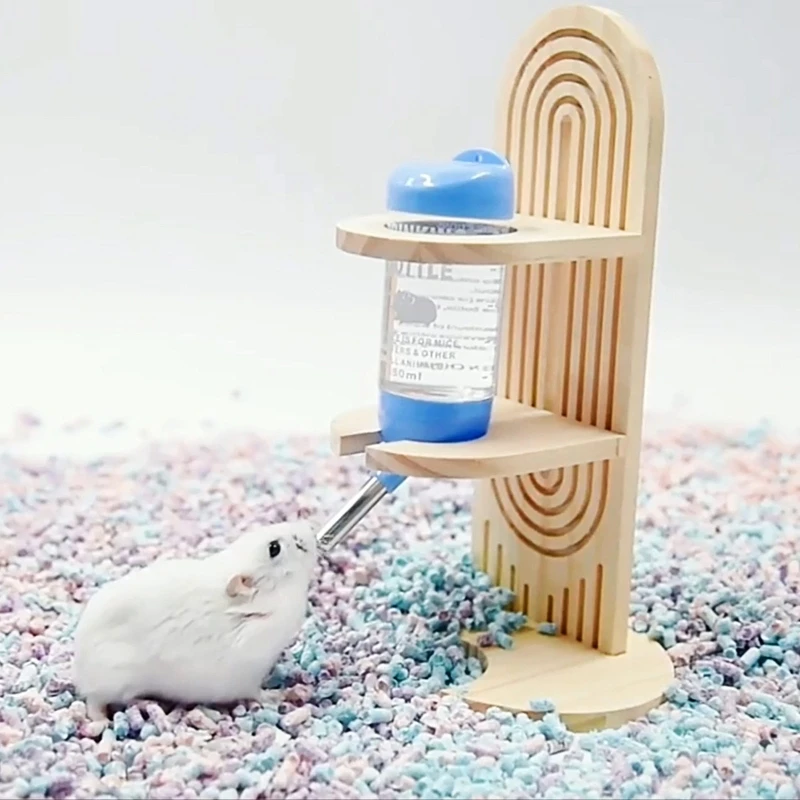 Hamster Water Bottle Wood Stand Holder for Small Sized Pets Rat Hedgehog Auto Dispenser Base Cage Accessories