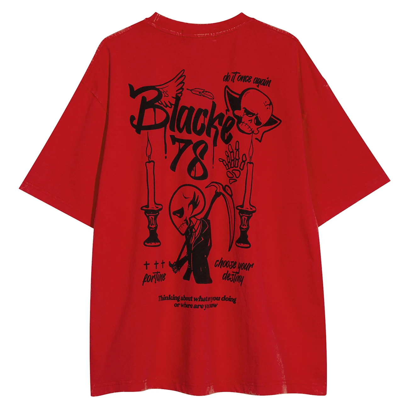 

LACIBLE Funny Death Print Tees 2023 New Washed Casual Short Sleeves Summer Outdoor Loose T-shirt Men Women Vintage Cotton Tee