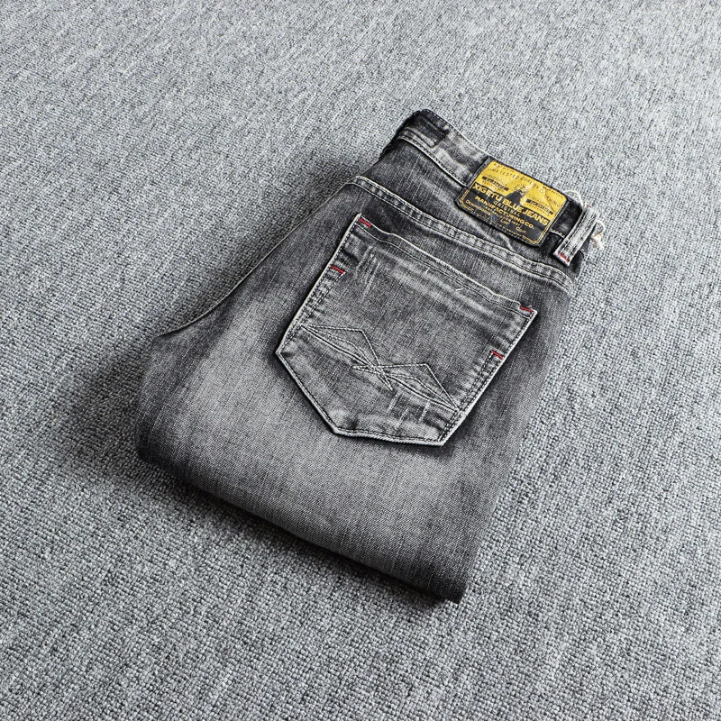 Men Jeans Ripped Jeans Italian Style Fashion Men Jeans Retro Gray Elastic Slim Fit Ripped Jeans Men Trousers Vintage Designer Casual Denim Pants Hombre