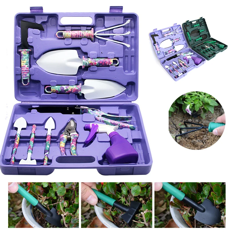 

10Pcs/set Garden Tool Box Set Shovel Rake Saw Watering Household Tool Pruning Planting Gardening Hardware Garden Plant Tools