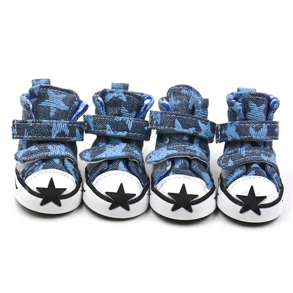 Fashion 4pcs/set Pet Dog Shoes Star Pattern Breathable Dog Denim