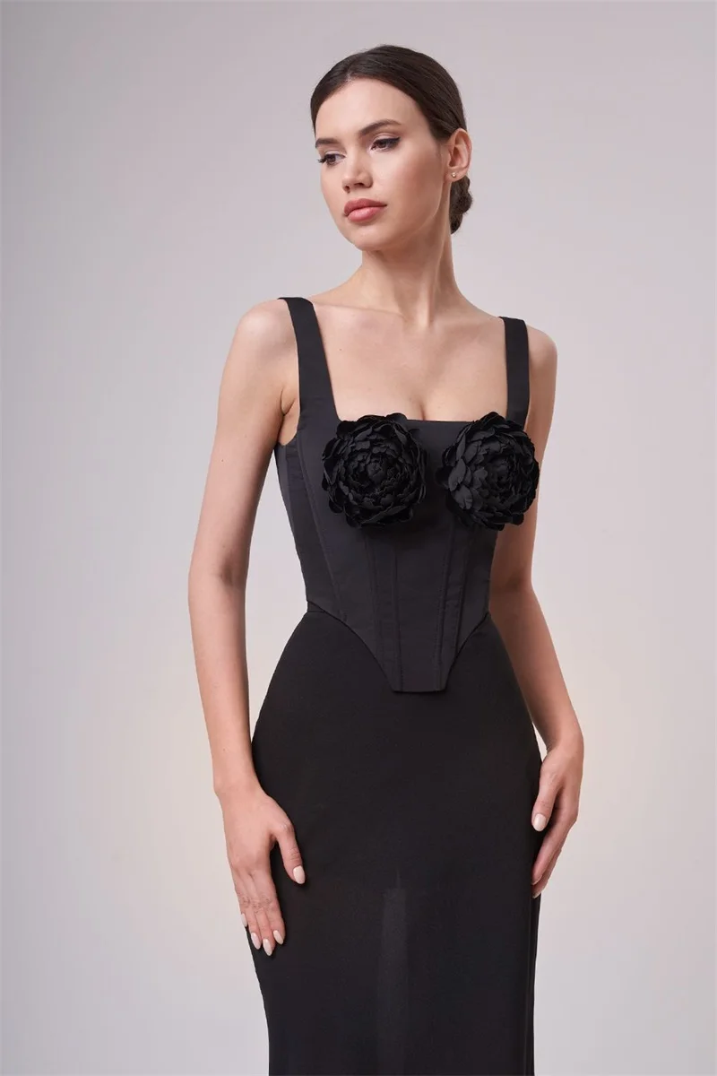 

Flower Vest Women Prom Dress Strap Sleeveless Sheath Party Gown White Black Bandage Backless Skirt Suit Sweet And Fresh In Stock