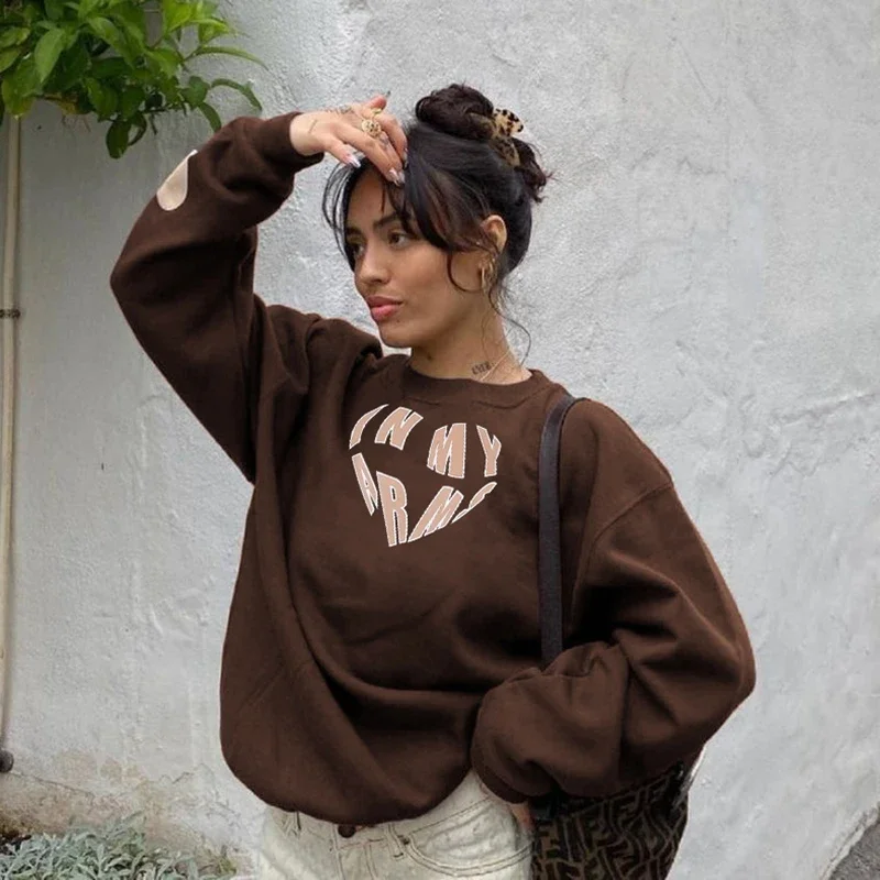 Harajuku Heart Shape Printed Oversize Sweatshirt Casual Loose Streetwear Long Sleeve O-Neck Top Y2k Women  Fashion Winter