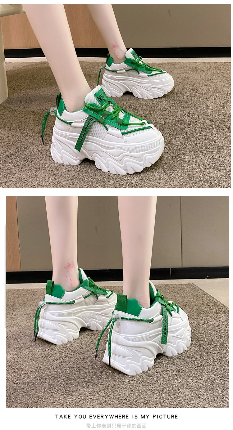 8cm Chunky Heel Women's Sneakers Solid Color Platform - true deals club