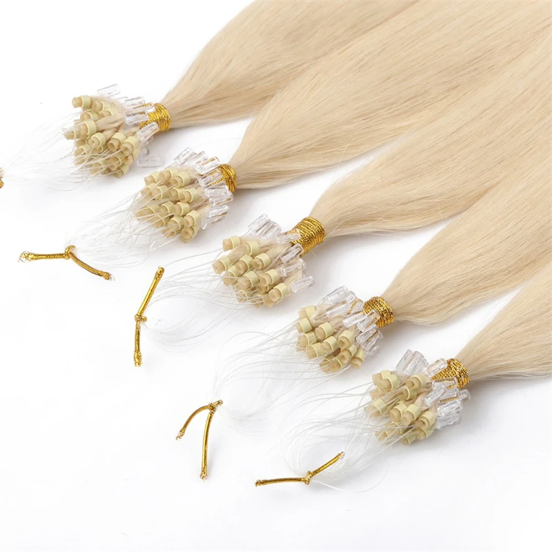 Remy Straight Micro Ring Human Hair Extensions Blonde Virgin Hair Extensions Pre Bonded Micro Loop 16"-26" Fusion Human