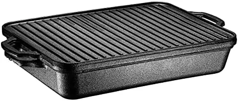 Bruntmor Square 3-in-1 Cast Iron Grill/Griddle Pan w/Reversible Lid,  Rectangle - Foods Co.