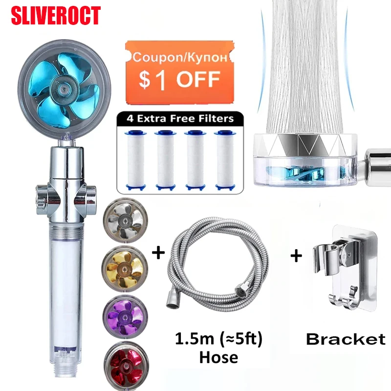 

Bathroom Shower Head Set 360 Degree Turbo Fand Rainfall High Preassure Water Saving ShowerHead Holder Filter Hoses Accessary