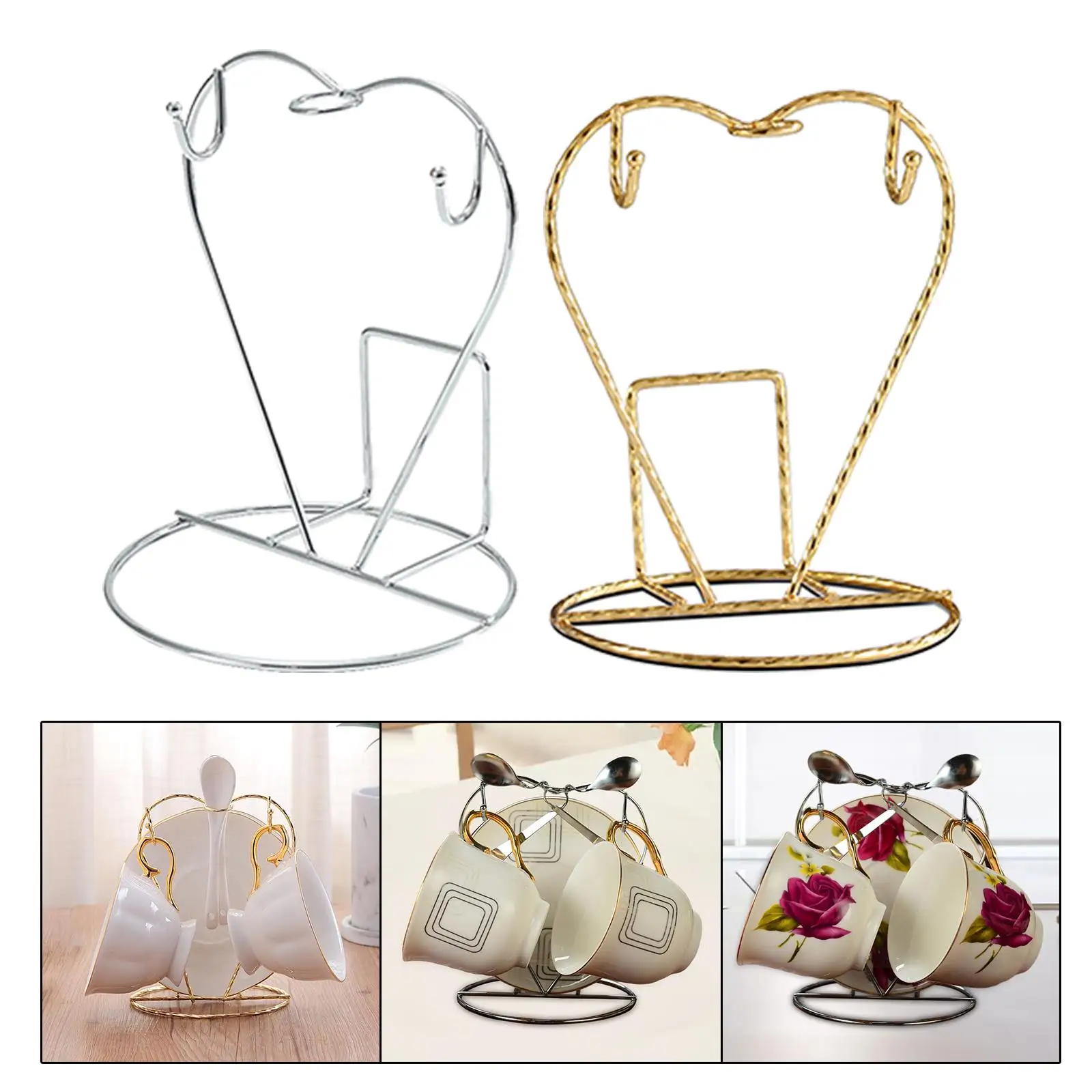 Durable Mug Holder Drain Rack Hold 2 Mugs Water Bottle Cup Stand with Hooks Mug