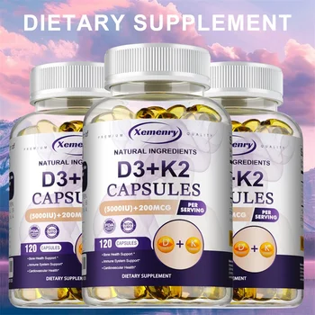 Vitamin D3 5000IU and 200 Mcg Vitamin K2 (MK-7) Capsules for Calcium Absorption, Bone Regeneration, Immune Support, Easy To Melt 1