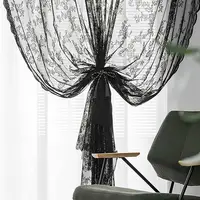 Black Lace Sheer Curtain Floral Lace Sheer Rod Pocket Curtain Panel Living Room Decoration Window Curtains Window Drape Shades 2