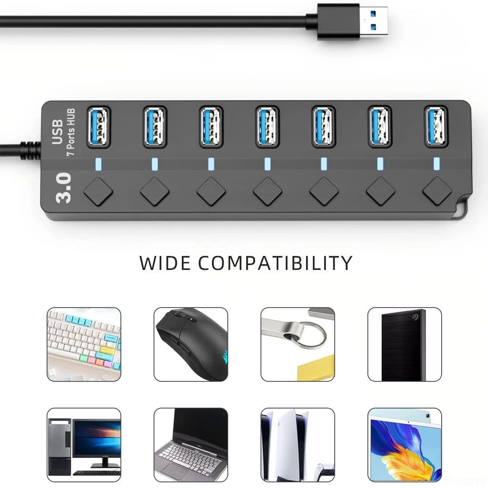 YUCUN USB HUB 3.0 4/7 Port Multiple Extension High Speed USB 3 0 Hub Multi Splitter Extender Hub Adapter Computer PC Accessorie 4