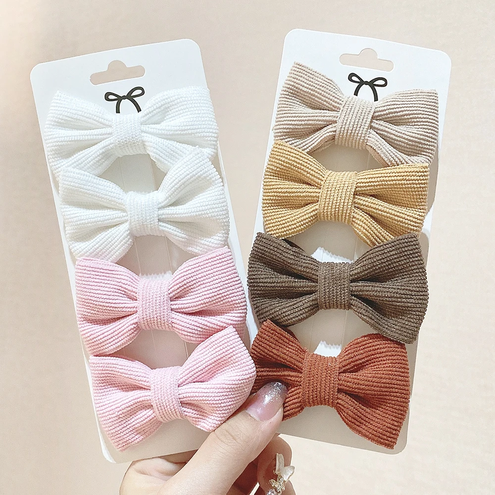 4Pcs/Set Spring New Sweet Solid Corduroy Color Bow Hair Clip For Kids Girls Bowknot Hair Pin Barrettes Headwear Hair Accessories