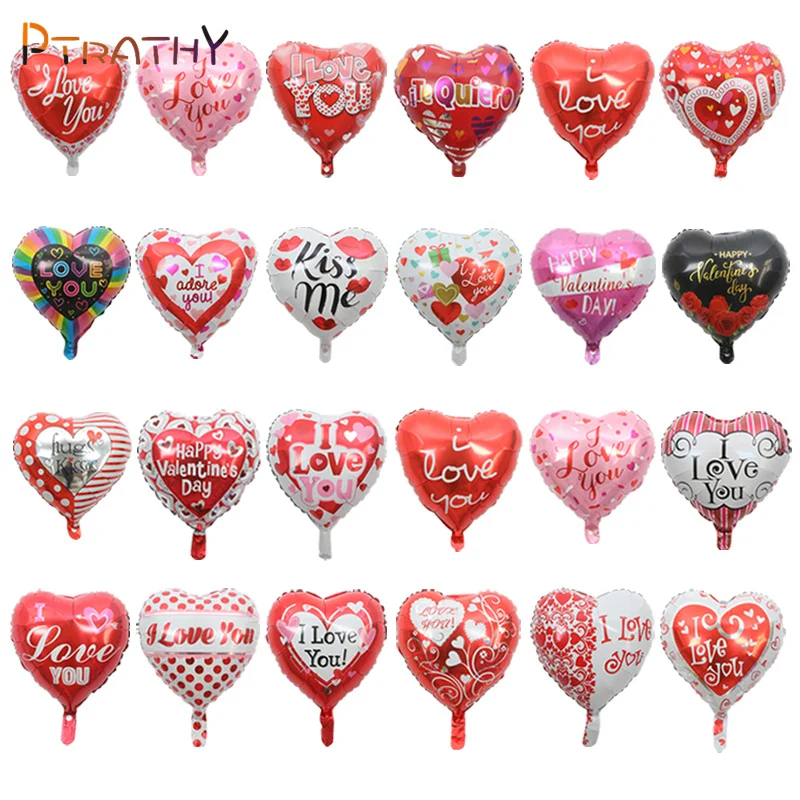 

10Pcs 18Inch Heart Love Balloons Printed I Love You Helium Globos Valentines'Day Foil Balloon Anniversary Wedding Decorations