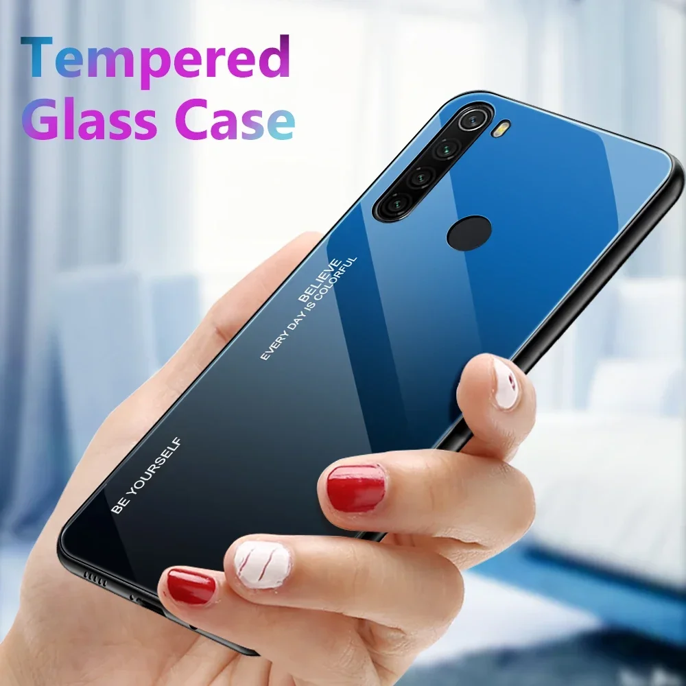 

Gradient Tempered Glass Case For Xiaomi Redmi Note 10 9 8 Pro 9S 8T TPU Frame Protective Cover