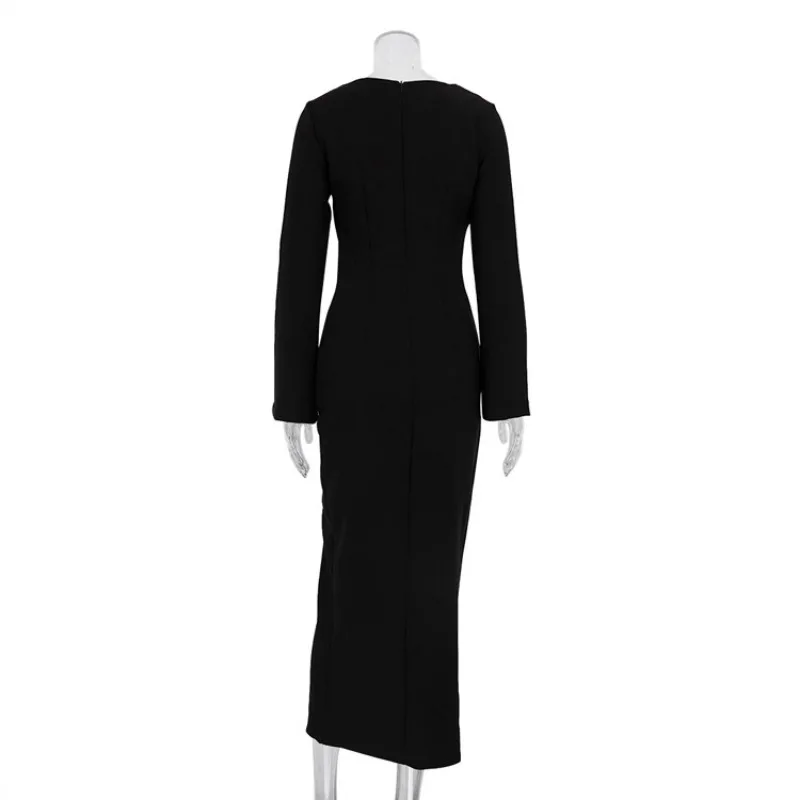 Vestido negro con cremallera y aberturas laterales para mujer, elegante y ajustado, estilo retro, para fiesta y noche.