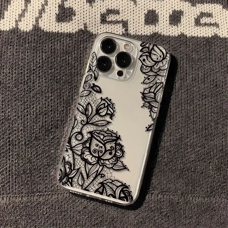 Romantic Elegant Black and White Lace Pattern Phone Case