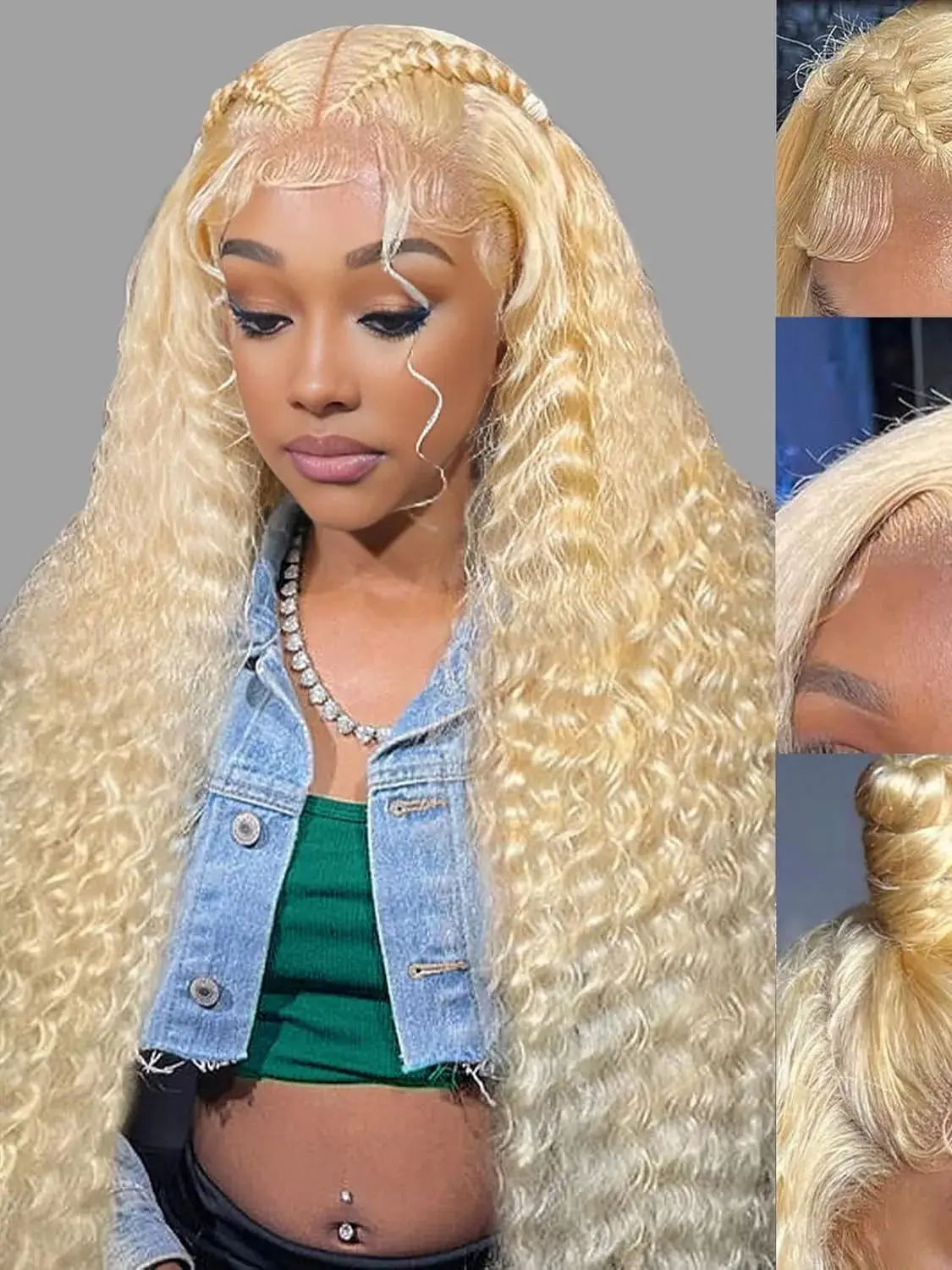 Blond parochňa s hlbokými vlnami, pohľad spredu
