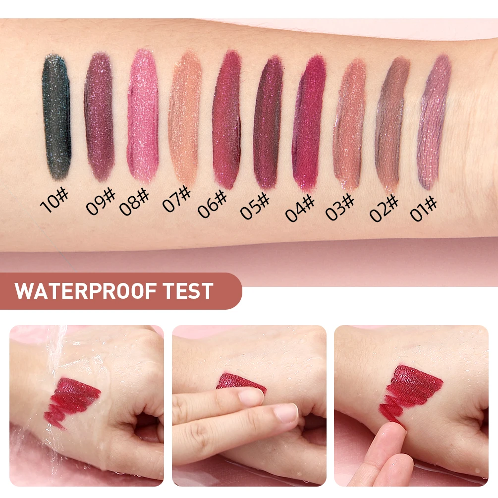 QIBEST Waterproof Diamond Shimmer Glitter Lipgloss Matte Liquid Lipstick Shiny Pearl Lip Glaze Long Lasting LipTint Women Makeup 6