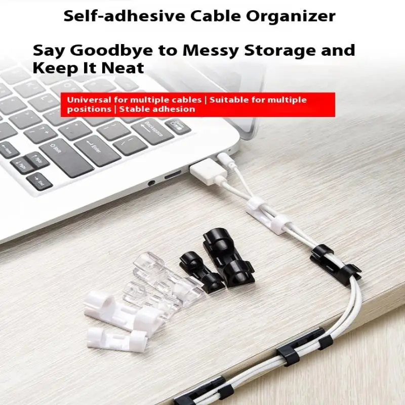 20/60100PCS 자체 접착식 케이블 와이어 클립 데스크 컴퓨터 TV 네트워크 케이블 관리 라인 고정 클램프용 코드 정리 홀더