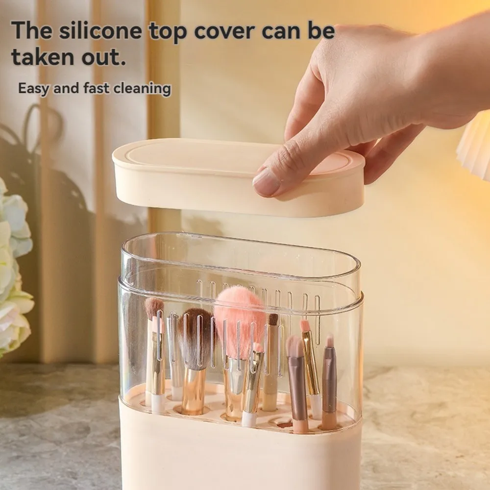 Make-Up Brush Drying and Storage Box with Lid, Acrylic Makeup Brush Air Drying Rack Holder Cosmetic Brush Organizer, 13 Holes 4