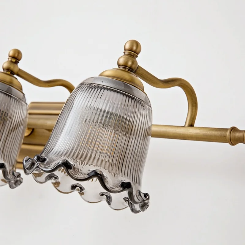 Vintage 4-Light Vanity Lights with Gray Glass Shades Modern Wall Sconce Lighting Fixture for Bathroom Mirror E14 Base Front