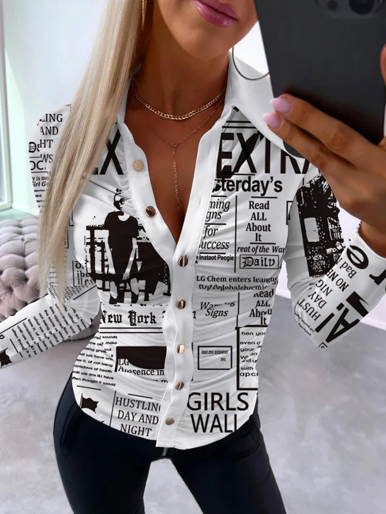 

New Spring Summer Women Fashion Loungewear Top Blouses Long Sleeve V-Neck Printing Slim 2023 Ladies Cardigan Shirts Dropshipping