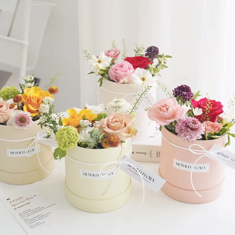 Portable Round Flower Box Gift Packaging Boxes Basket Wedding Party Valentine's Day Gift Rose Flower Storage Decoration 1PC gift boxes