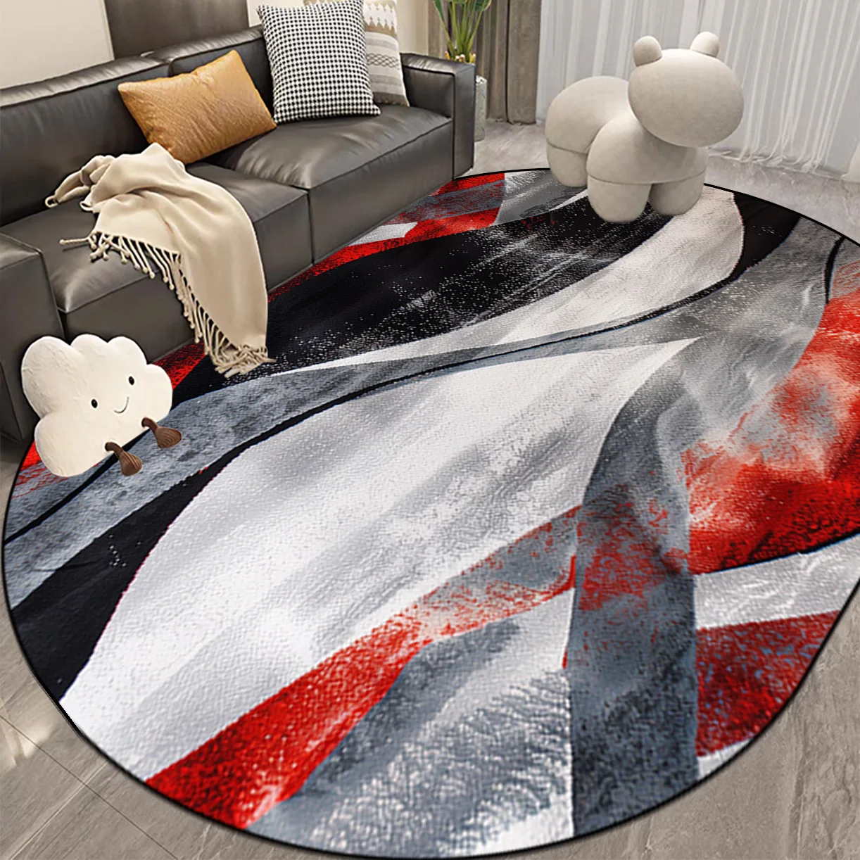 Nordic Abstract Style Oval Living Room Carpet Non-slip Large Size Room Decor Rugs Washable Coffee Tables Mat Bedroom Bedside Rug 2
