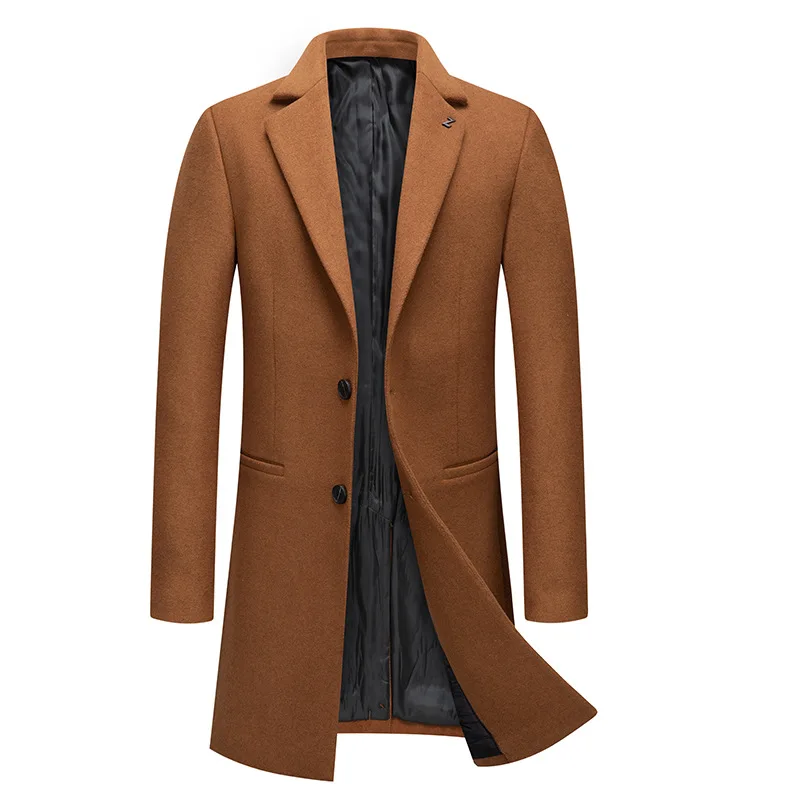 

2023 Autumn Winter Men Wool Coat High Quality Solid Color Simple Casual Windbreaker Jacket Single Breasted Camel Man Trench Coat