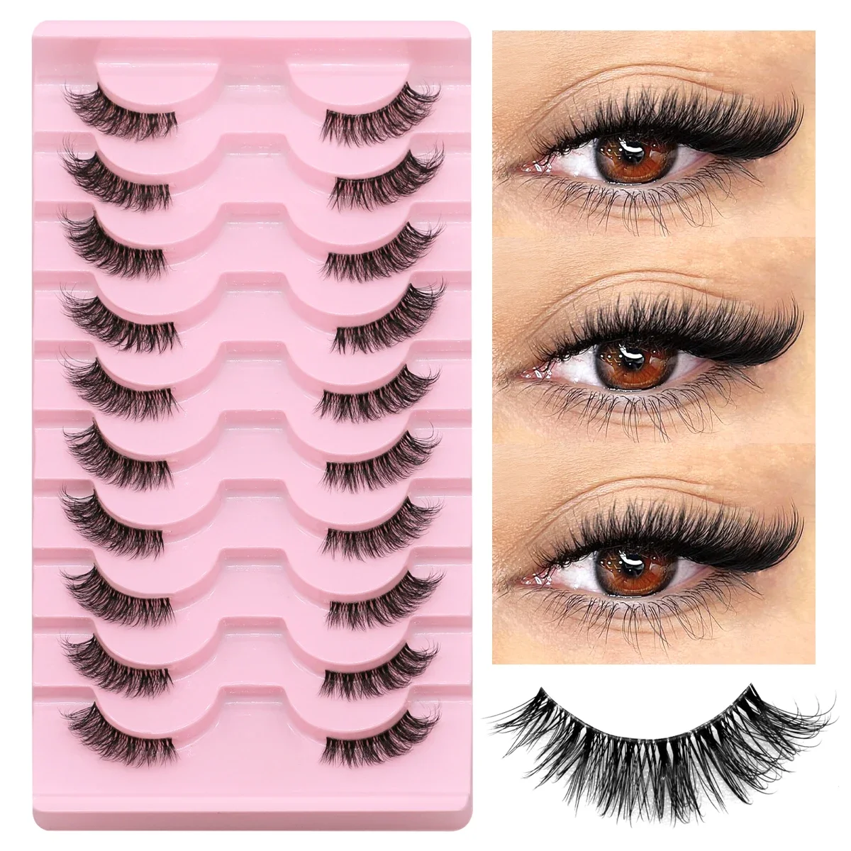 Half Fake Eyelashes GROINNEYA Soft Natural Cat Eye Lashes Natural Look Nvisible Band Fluffy Eyelashes