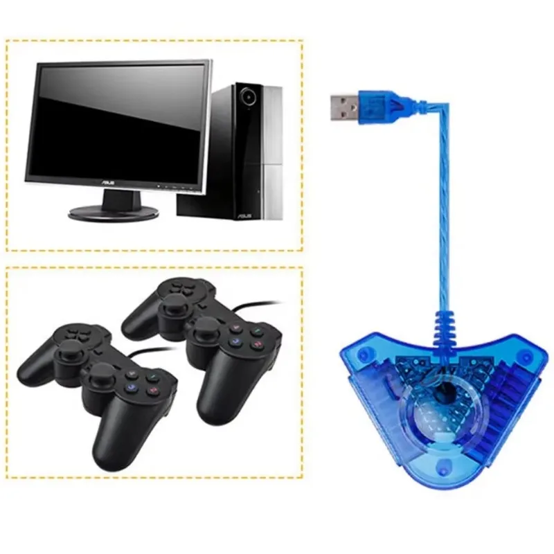 PS2 PC USB 게임 컨트롤러에 대 한 1 Pcs USB 듀얼 플레이어 변환기 어댑터 케이블 CD 드라이버