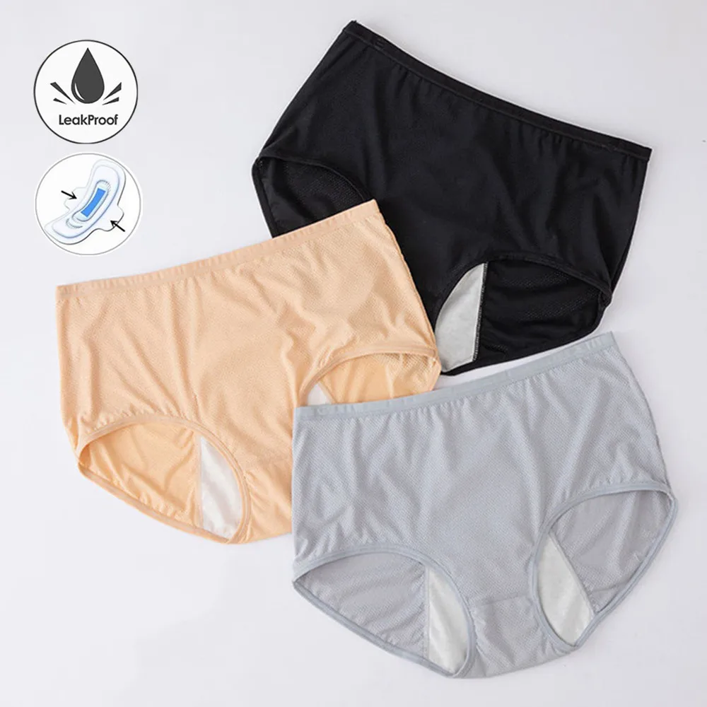 M/L/XL/XXL/3XL/4XL/5XL/6XL Menstrual Underwear Women Period Preventing Lateral Leakage Briefs Plus Size Breathable Mesh Panties